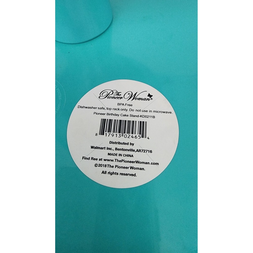 Pioneer Woman Birthday Cake Stand Melamine Teal 10.5in New Floral Scallop - Picture 5 of 9